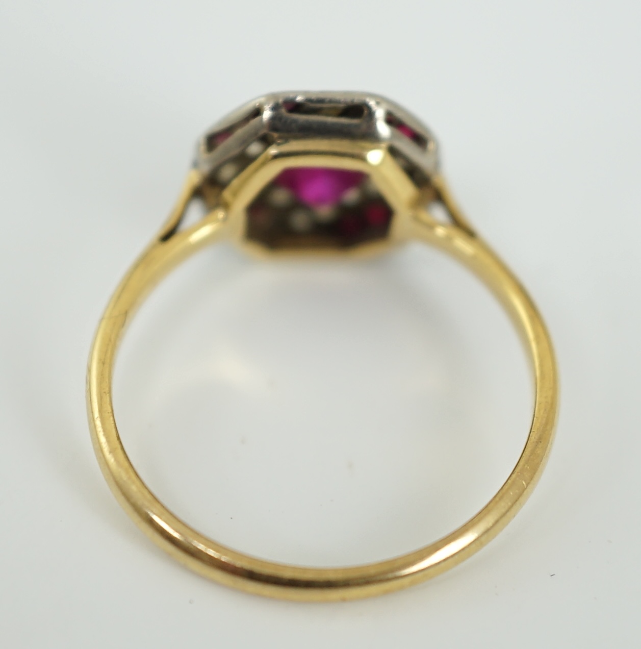 An 18ct, plat. and solitaire diamond set ring, size O, gross weight 1.7 grams. Fair condition.